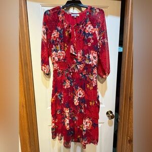Dress Barn Red Floral Long Sleeve Dress